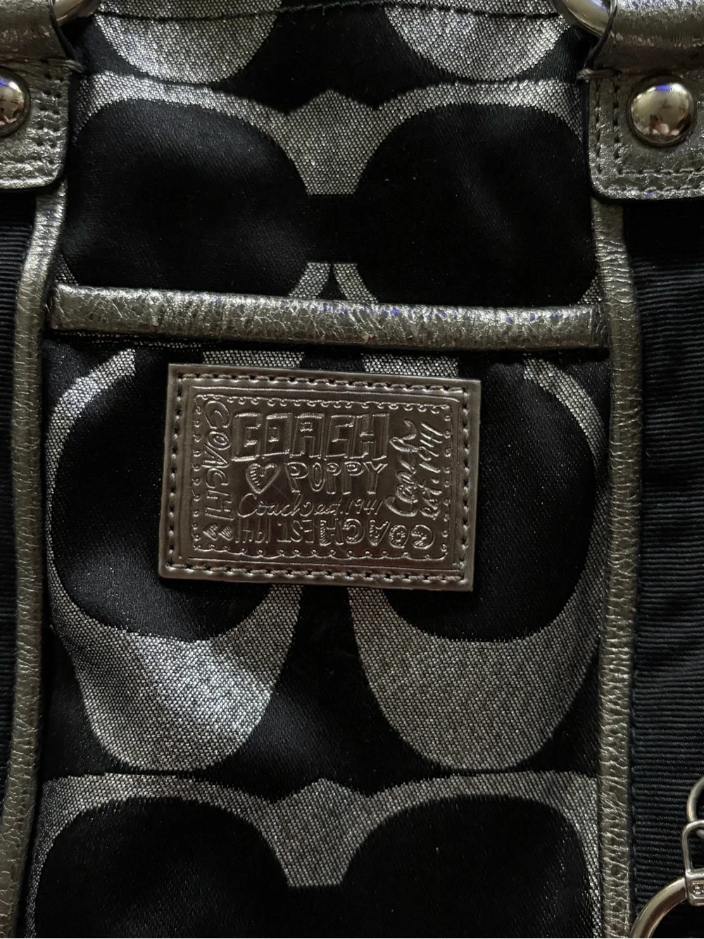 Coach Black and Silver Signature Shoulder Bag